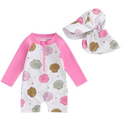 Toddler Infant Baby Boys Swimsuit Kids Rash Guard One Piece Newborn Zipper Bathing Suit Swimwear with Hat