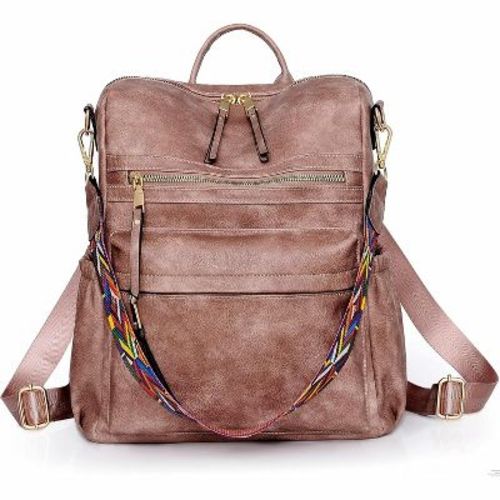 Women Backpack Purse Fashion Leather Designer Ladies Convertible School College Shoulder Bags with Colorful Strap, Pink