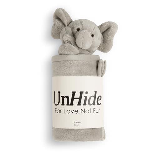 UnHide Lil’ Marsh Lovey Blanket - Super Soft Baby Blanket with Stuffed Animal - Perfect for Home, Travel and On The Go - Baby Blanket Lovey 20” x 20”, Elephant