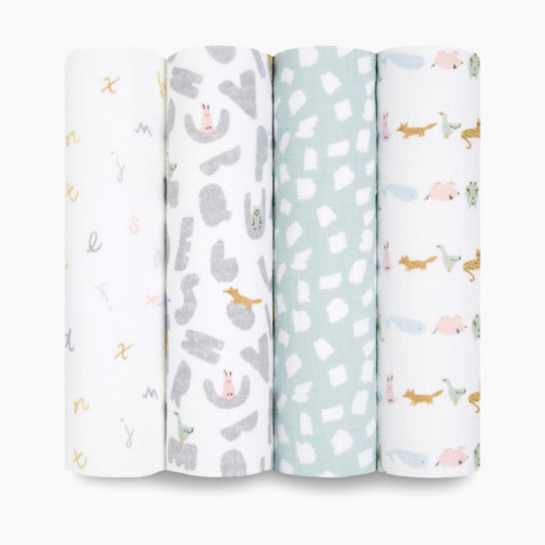 Essentials Cotton Muslin Swaddles (4 Pack) - Alphabet Animals