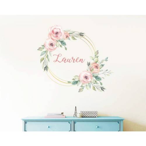 Custom Name Wall Decals/ Peony Decal/ Frame with Flowers Decals/ Flower Decals/ Nursery Stickers/ Girl Stickers/ Baby Decals / Floral Decals