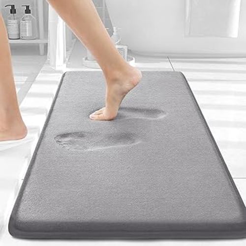 smiry Memory Foam Bath Mat 24" x 16", Extra Soft Absorbent Bathroom Rugs Non Slip Bath Rug Runner for Shower Bathroom Floors, Grey