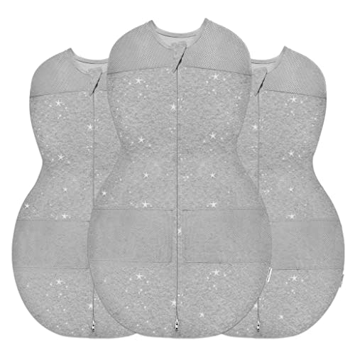 Happiest Baby Sleepea 5-Second Swaddle - 100% Organic Cotton Baby Swaddle Blanket - Doctor Designed Promotes Healthy Hip Development - 3-Pack Bundle (Graphite Stars, S, M, L)