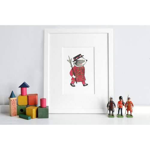 Beefeater Badger, UNFRAMED Picture, The Queen's Guard, Kid's British Theme, London Nursery Art, Children's Bedroom, Print, Illustration