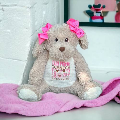 Personalized Birth Stats Animal, Stuffed Puppy, Newborn Gift, Plush Goldendoodle, Birth Announcement, Plush Puppy, Loss of Dog, Pet Urn