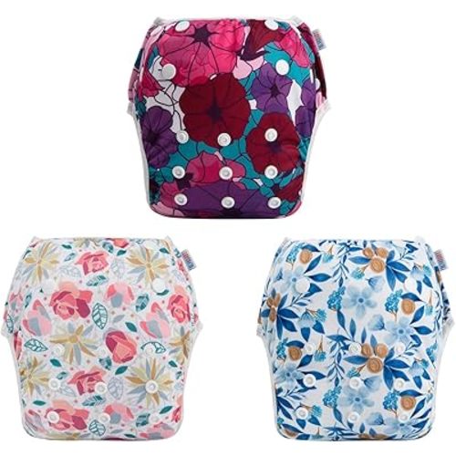 ALVABABY Swim Diapers 3pcs Reusable & Adjustable 0-2 Years Baby Girl 3SWY03