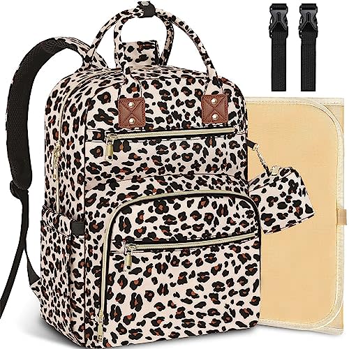 Tenot Baby Diaper Bag Backpack Travel Diaper Bags for Baby Girl Boy Large Capacity Baby Bag Backpack for Women Leopard Print