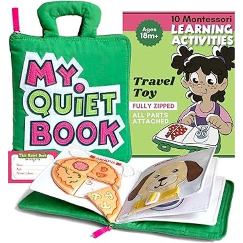 TAVVA My Quiet Book - Airplane Must Haves for Toddlers, Quiet Books for Toddlers 1-3, Montessori Busy Book for Toddlers 1-3 with 10 Learning Activities, Gifts for 1 2 3 4 Year Old Girl & Boy