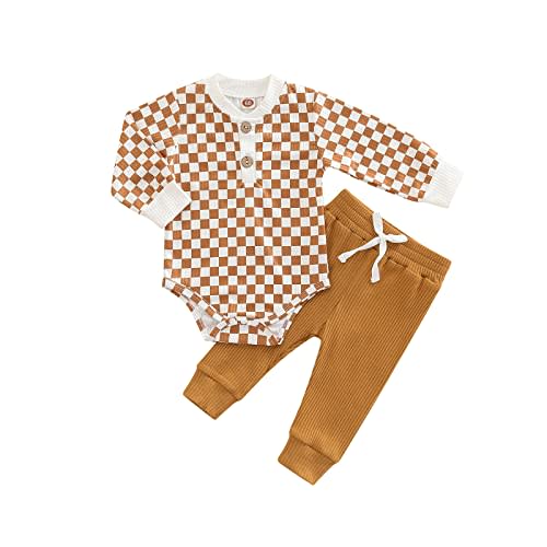 Newborn Baby Boy Girl Clothes Ribbed Knitted Cotton Long Sleeve Romper Long Pants Solid Color Fall Winter Outfits