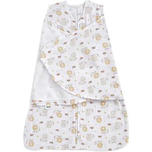 HALO 100% Cotton Sleepsack Swaddle, 3-Way Adjustable Wearable Blanket, TOG 1.5, Lions, Newborn (Pack of 1)