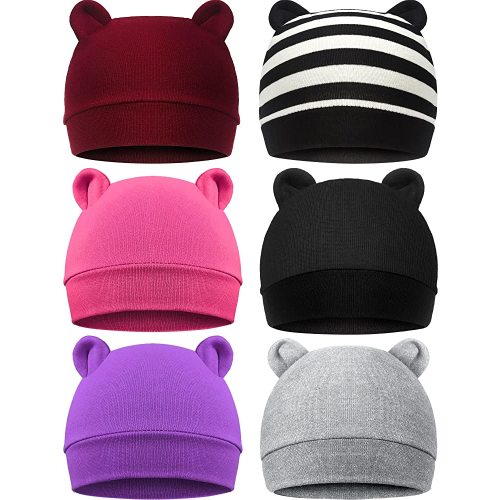 Geyoga 6 Pieces Newborn Baby Hat Bear Ears Infant Caps Baby Boy Girl Toddler Hats Infant Beanie Caps for 0-3 Months