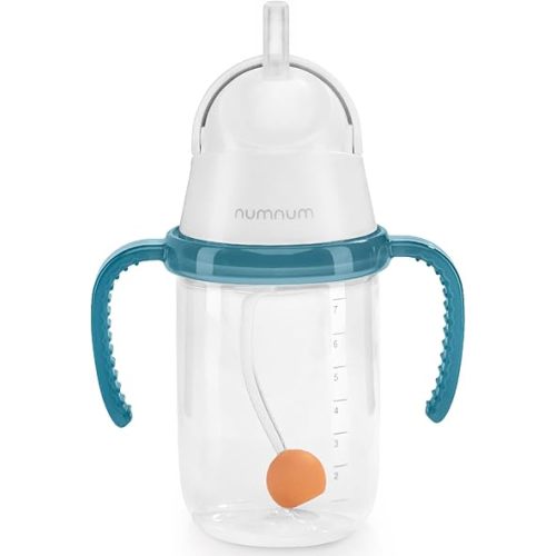 NumNum Baby Straw Training Cup, Weighted Toddler Spill Proof Sippy Cup with Straw for 6-12 Months, Toddler Drinking Cups, Baby Essentials (1-Pack, Blue)