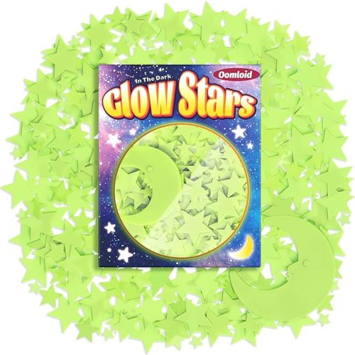 201 Pcs Glow in The Dark Stars Stickers for Ceiling, Toddler Stocking Stuffers Wall Room Decor Gifts, Luminous 3D Glowing Stars Easter Basket Stuffers for Kids Boys Girls - Green
