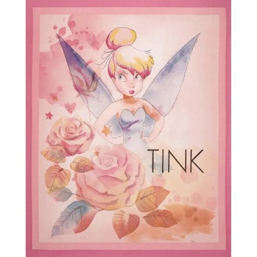 Disney TINKERBELL panel &quot;All the Stars in the Sky&quot; TINK with roses Pink 100% cotton Quilt Fabric from Springs Creative