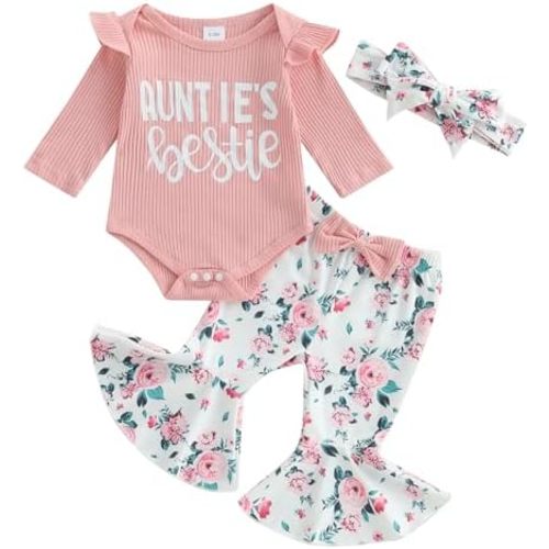 GINEVSALNewborn Baby Girls Fall Clothes Mommy is My Bestie Letter Print Long Sleeve Romper Floral Long Pants Headband Set