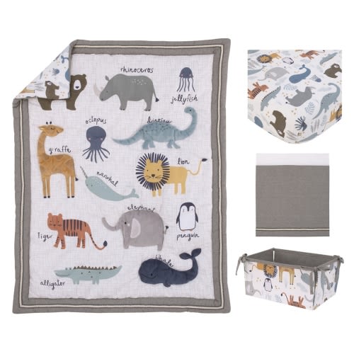 NoJo Zoo Animals White and Gray 4 Pc Crib Bedding Set – NoJo Baby