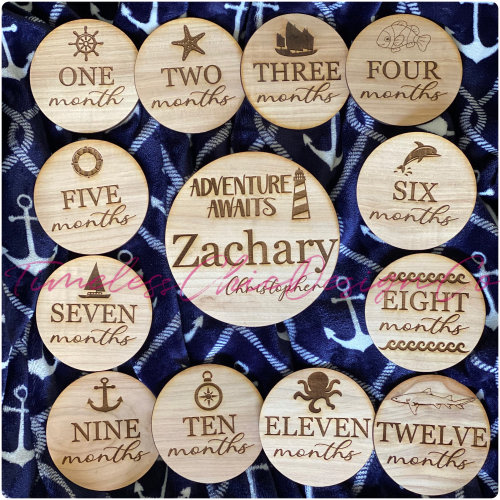 Nautical Theme, Wooden Monthly Milestone Plaques, Milestone Cards, Newborn Hospital Props, Baby Announcement, Laser Engraved, Baby Milestone