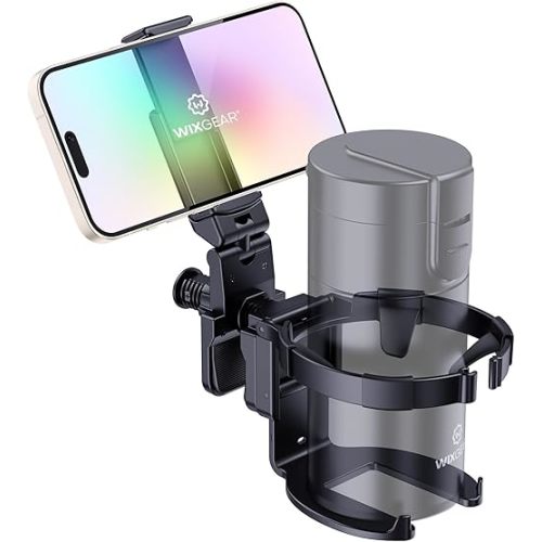 WixGear Stroller Cup Holder with Phone Stand, Cup Holder for Walker and Wheelchair, Versatile Cup Phone Holder for Stroller, Easy Install and Secure Grip for Mobility Aids