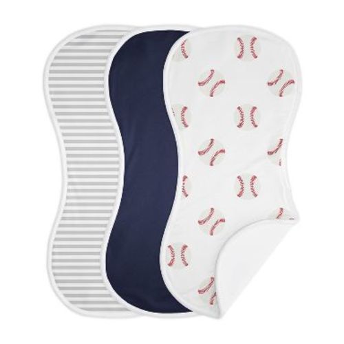 Sweet Jojo Designs Boy Baby Burp Cloths Baseball Patch White Blue and Grey 3pc