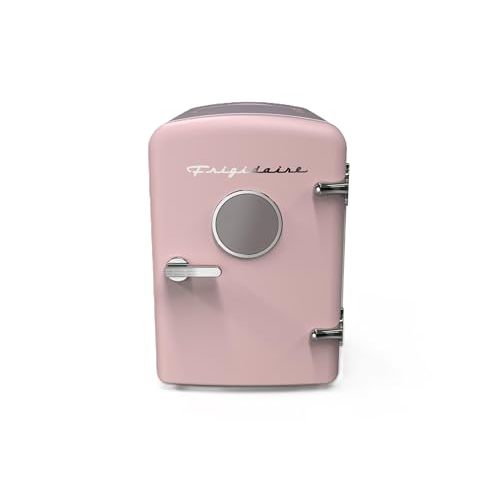 Frigidaire Pink Mini Personal Fridge Cooler, 1 Gal Capacity fits Six Cans, Includes Plugs for Home Outlet & DC Charger - 9.84" D x 7.09" W x 10.35" H