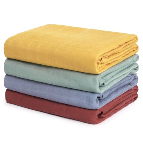LITTLE SPUD Muslin Swaddle Blankets, Large Receiving Blankets for Boys and Girls, 4-Pack Soft and Breathable Swaddle Wrap for Newborn, 47 x 47 inches (Sunset Series)