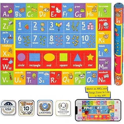 KC Cubs ABC Alphabet, Numbers & Shapes Educational Learning & Fun Game Play Area Rug for Kids Bedroom, Toddler Classroom and Baby Playroom