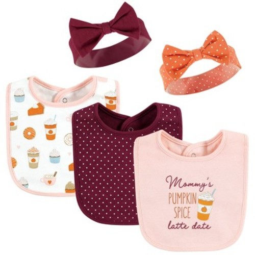 Hudson Baby Infant Girl Cotton Bib and Headband or Caps Set, Pumpkin Spice Date, One Size