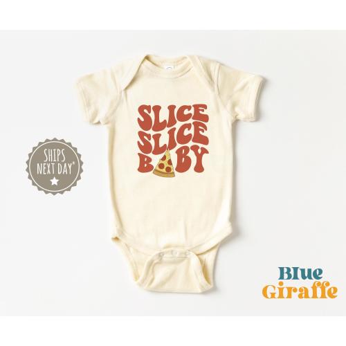 Slice Slice Baby Pizza Baby Onesie - Cute Vintage Pizza Baby Bodysuit - Baby Shower Gift - Natural Onesie