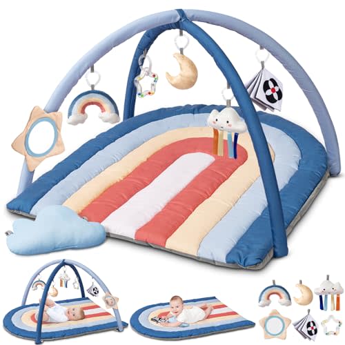Baby Play Mat, 8-in-1 Tummy Time Baby Gym, Play mat for Babies 0-6 Months, Washable Baby Activity Mat for Sensory Motor Development, Foldable Thick Playmat for Toddler Newborn Infant 0-3-6-9-12 Months