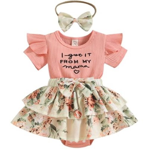 MAMOWEAR Baby Girl Outfits Summer Romper Shorts Set "I Got It from My Mama" Floral Clothes for Girls