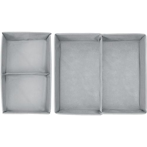 Fabric Drawer Organizer Bins, Set of 2, 6 Pack, Gray