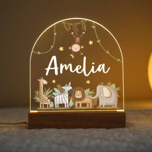 Personalised LED Animal Lamp, Kids Night Light Gift, Safari Jungle Animals Light, Birthday Gifts for Kids, Kids Bedroom Nursery Table Light