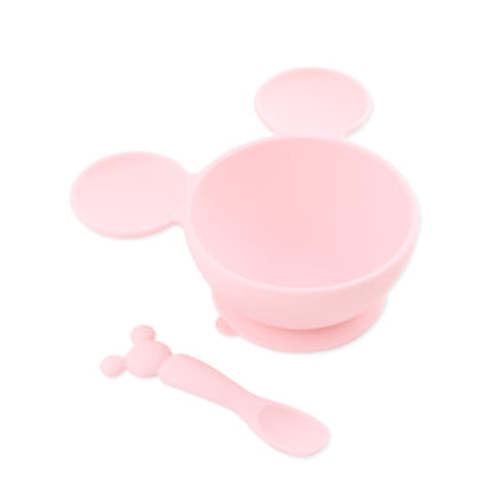 (Light Pink) Minnie Mouse Light Pink Silicone Baby Bowl & Spoon Set | Bumkins