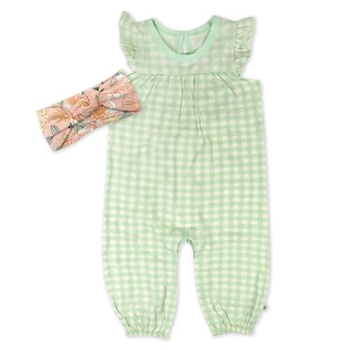 HonestBaby baby-girls 2-piece Outfit Romper & Headband Set for Infant, Baby and Toddler Girls