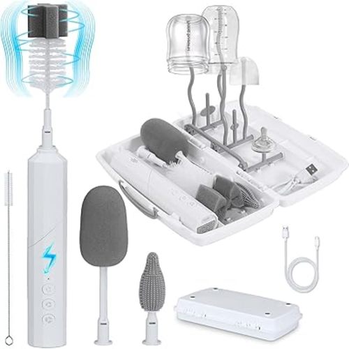 Yoobao Electric Baby Bottle Cleaner Kit, Rechargeable Travel Bottle Cleaner Set with Drying Rack, 3 Speed Cleaning Modes, Nipple, Straw, Sponge Brush, Ideal Present for After Birth Moms