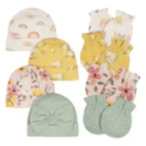 8-Piece Baby Girls Golden Floral No Scratch Mittens & Caps Set – Gerber Childrenswear