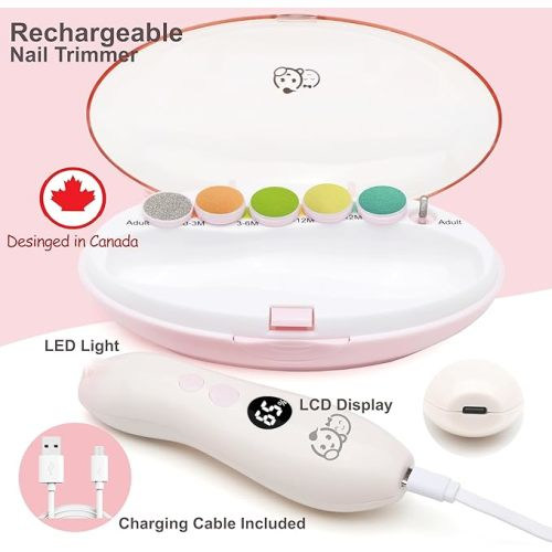 Royal Angels Rechargeable Baby Nail Buffer 22 in 1, Safe Electric Baby Nail File, Extra 13 Replacements, Baby Nail Kit,Nail Clippers, Newborn Toddler Toes Nails, Trim Polish (Rechargeable, WhitePink)