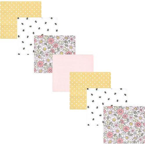 Hudson Baby Little Treasure Cotton Poly Flannel Receiving Blankets Multipack, Pink Yellow Pretty Florals, 30x30 inches