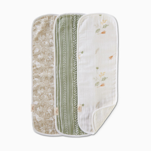 Crane Baby Cotton Muslin and Terry Burp Cloth Set (3 Pack) - Willow Ecru/Green