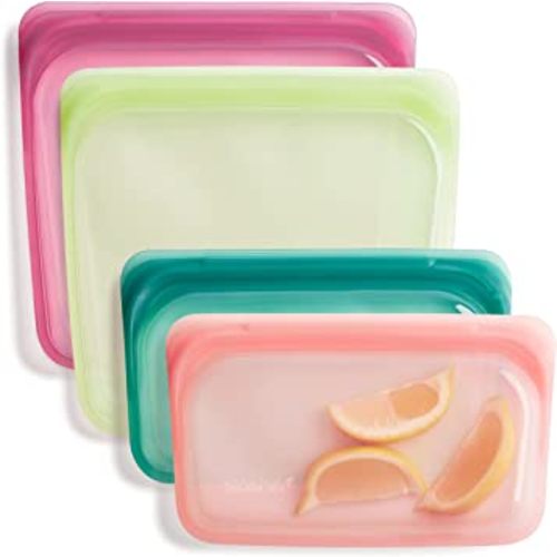 Stasher Silicone Reusable Storage Bag, Bundle 4-Pack Lunch (Tropical) | Food Meal Prep Storage Container | Lunch, Travel, Makeup, Gym Bag | Freezer, Oven, Microwave, Dishwasher Safe, Leakproof