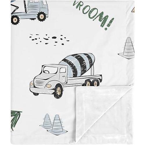 Sweet Jojo Designs Construction Truck Boy Blanket Receiving Security Swaddle for Newborn or Toddler Nursery Car Seat Stroller Soft Minky - Grey Yellow Black Blue and Green Transportation