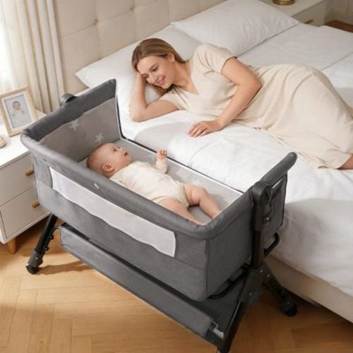 Kmaier Baby Bassinet 3 in 1 Baby Bassinet Bedside Sleeper, Easy Assemble And Folding Portable Baby Cradle,Grey