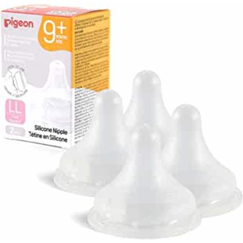 Pigeon Silicone Nipple (LL) with Latch-On Line, Natural Feel, 9+ Months, 4 Counts