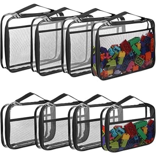 8 Packs Toy Storage Bags with Zipper, Reusable Clear PVC Board Game Storage, Travel Waterproof Organizer Bags with Portable Handle for Building Blocks, Bricks, Puzzles, Books