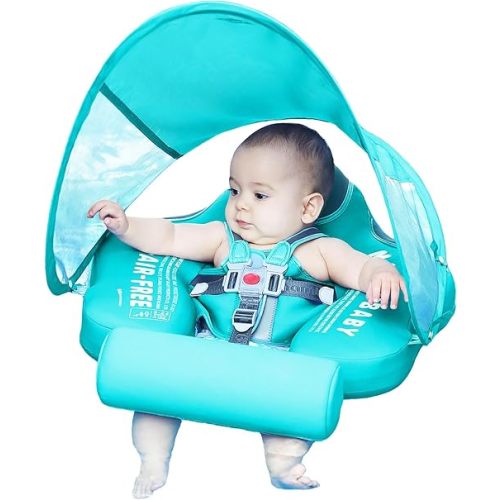 Mambobaby Float with Canopy Size Improved Non Inflatable Infant Baby Pool Float Smart Mambo Float Swim Trainer Baby Swim Float Mambo Baby Float Solid Air Free Water Waist Swimming Ring