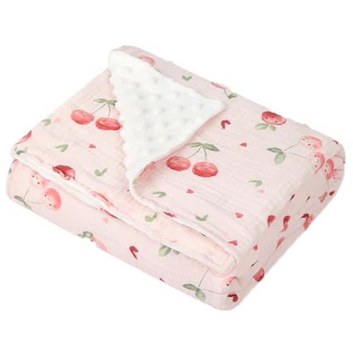 Baby Boys Girls Minky Blanket with Muslin Cotton Front and Dotted Fleece Backing, Soft Nursery Blankets for Newborn Toddler Crib Stroller Car Seat (Cherry)