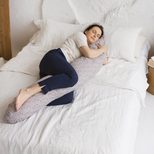 Organic Nursing Pillow - Pregnancy Pillow for Side Sleeper & Baby Feeding, Grey Expecting and Breastfeeding Maternity Cushion with C Shape
