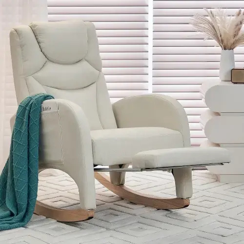 Fabric Nursery Rocking Chair With Adjustable Footrest