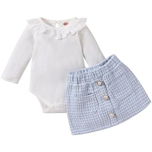 Mubineo Baby Girl Fall Winter Clothes Skirt Outfits Long Sleeve Romper Mini Skirts Cute Newborn Outfit