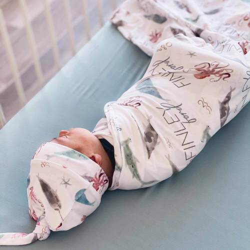 Sea Life Personalized Baby Name Swaddle Blanket